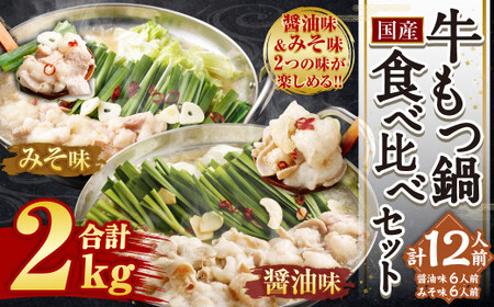【2026年2月発送】国産 牛もつ鍋 12人前 ちゃんぽん 2つの味が楽しめる 濃縮スープ付（醤油味 ＆ みそ味）