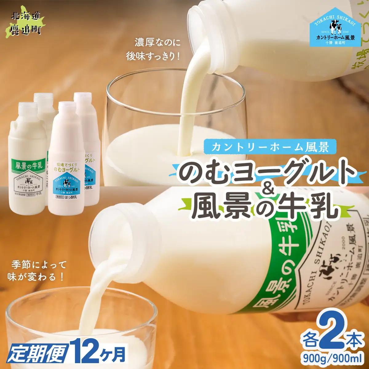 【定期12ヶ月】のむヨーグルト900g 風景の牛乳900ml 各2本 SKB098
