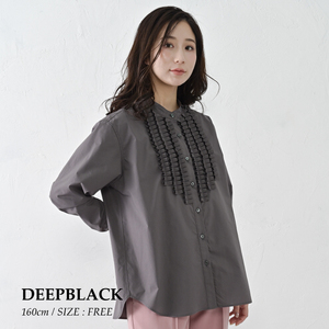 【THE INDUSTRY WORKS】フロントフリルネックブラウス（ディープブラック）・1着　TIW-W038（66-27-BK） レディース ブラウス