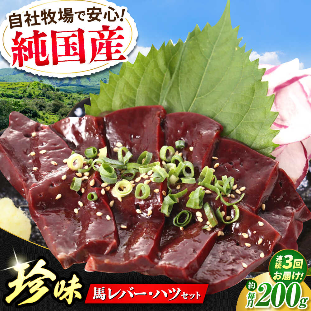 【ふるさと納税】【全3回定期便】『純国産』熊本の味 馬 珍味 セット 計約200g レバー ハツ 刺身馬肉 希少 熊本 生レバー 生ハツ 定期 定期便【有限会社 九州食肉産業】[AYCN104] 馬 うま 肉 九州 国産 熊本県 合志市