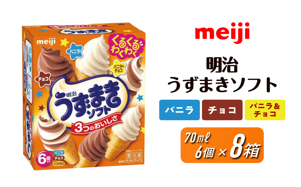 明治うずまきソフト＜バニラ、チョコ、バニラ＆チョコ＞ 70ml × 3種 × 各2個　計8箱