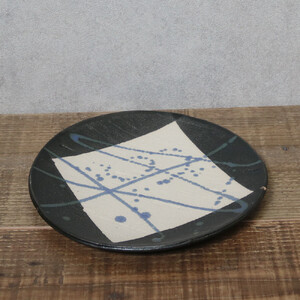 信楽焼 陶器製 雫シリーズ 変形黒皿青雫大皿 パスタ皿