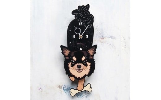 D-49W4 チワワ白黒-犬の振り子時計毛糸玉04.YELLOW C-CD-049A