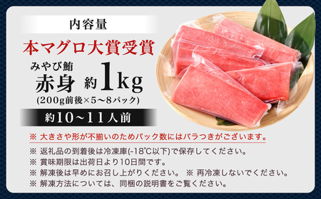 本マグロ 大賞受賞 みやび鮪 赤身 計約1kg（約10～11人前）