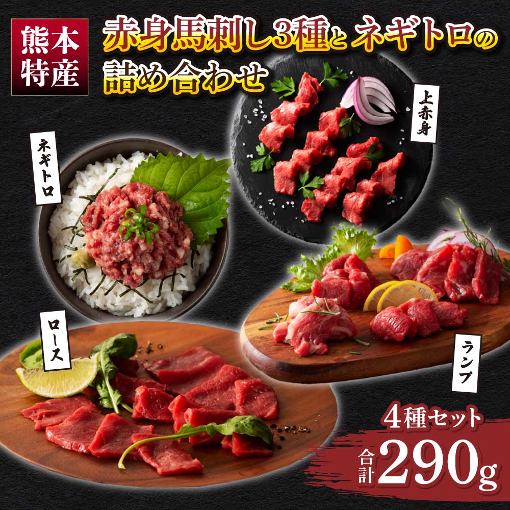 【ふるさと納税】「熊本特産」赤身馬刺し3種とネギトロの詰め合わせ 馬肉 馬刺し ネギトロ 赤身 ロース ランプ 本場 食べ比べ 4種 セット 専門店 自社牧場 産地直送 絶品 お取り寄せ ご褒美 贅沢 おつまみ 小分け 贈答 ギフト プレゼント お祝い 人気 フジチク