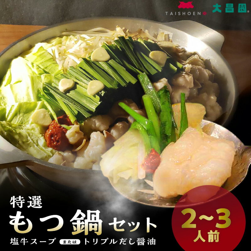 【ふるさと納税】大昌園 特選 もつ鍋 セット スープ 選べる 塩牛スープ トリプルだし醤油 2 〜 3人前 牛もつ プリプリ食感 クセになる脂の旨味 特製辛味調味料付き 冷凍 鍋 牛肉 食品 ご当地 お取り寄せ お取り寄せグルメ 福岡県 久留米市 送料無料