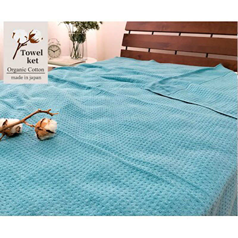 【ふるさと納税】タオルケット シングル 145×190cm ターコイズ オーガニック コットン 薄手 肌掛け 肌掛け布団 夏掛け 夏掛け布団 肌布団 掛け布団 夏 布団 高級 綿100% 日本製 寝具 大阪 大阪府 岸和田市　お届け：お申し込み後、3週間程度で順次発送予定