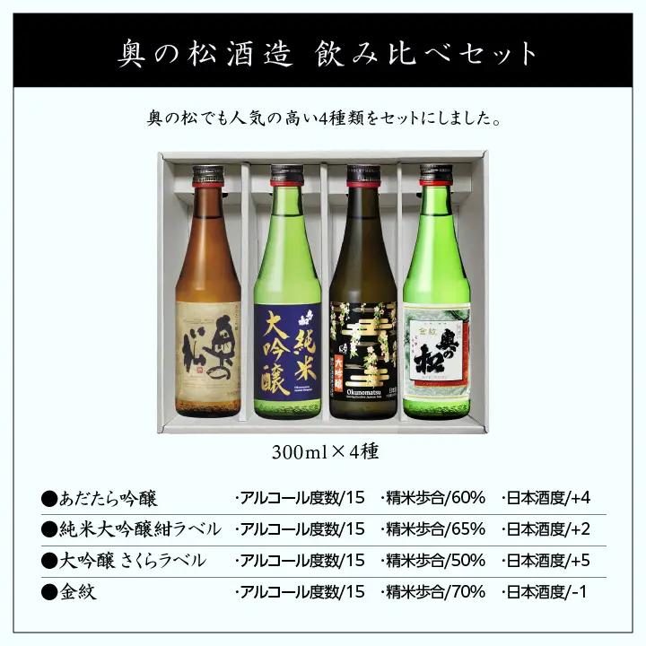 奥の松酒造 飲み比べセット 300ml×4種【道の駅「安達」智恵子の里】