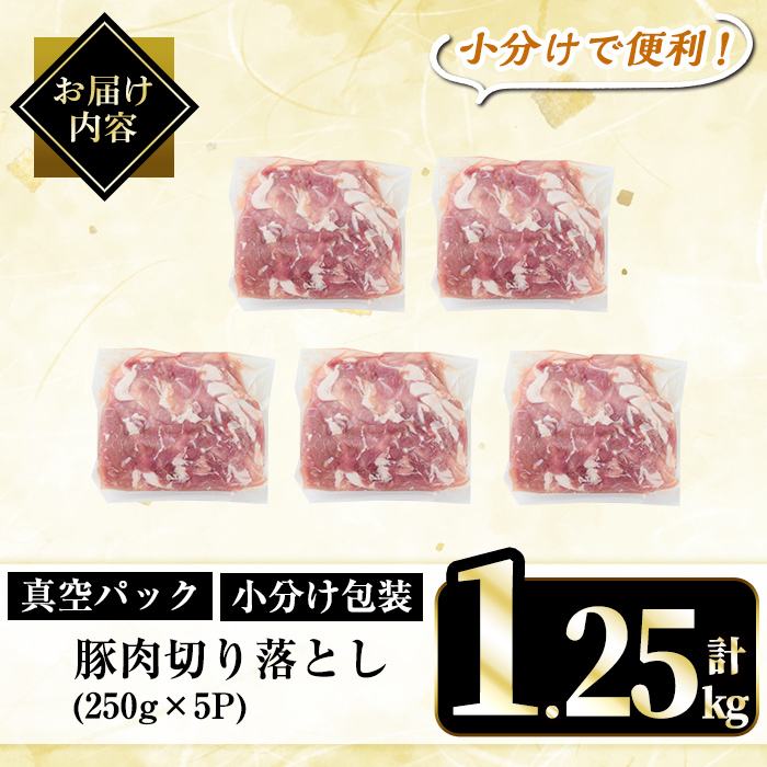A5-033-G 【12回定期便】国産！鹿児島県産豚肉切り落とし真空小分け ＜250g×5P＞×12回 計15kg【肉の豊楽】霧島市 肉 豚肉 切り落とし 小分け 真空パック 切落し 定期便 【12回