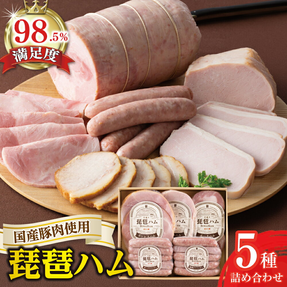 【ふるさと納税】カネ吉山本 ハム 琵琶ハムギフト5種詰め合わせ ポークハム小判170g ボンレスハム180g ロースハム150g 粗びきウインナー150g ポークウインナー150g 詰め合せ セット 冷蔵