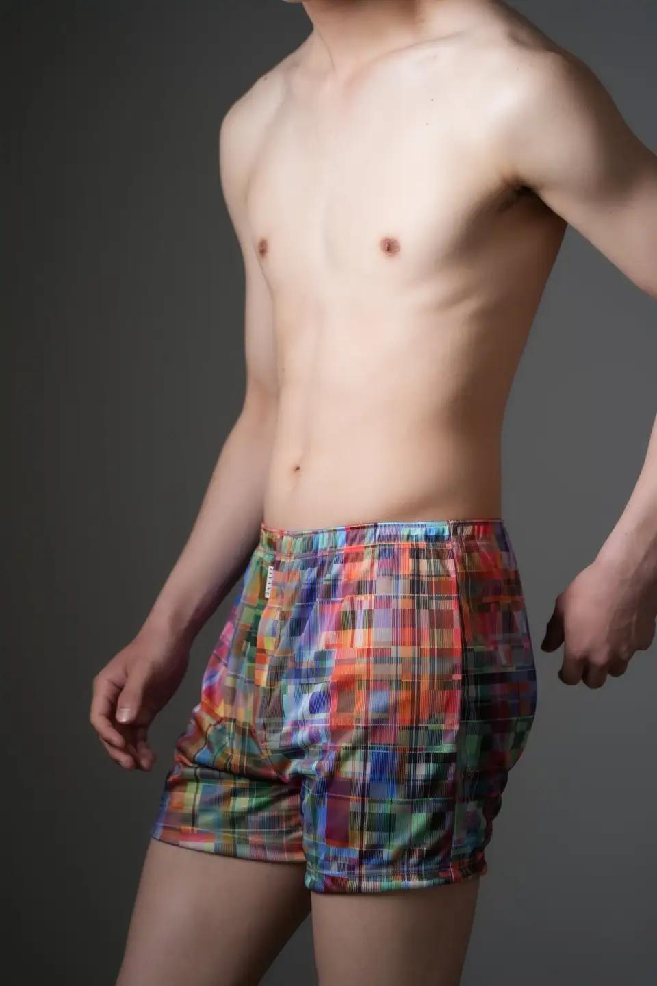 メンズ 下着 ショート トランクス Lサイズ 2枚 / 特別色 / 13 Purple check×14 Flower blue / ZIVANE ジバン / 締め付け感の無い / 専用BOX付き ア