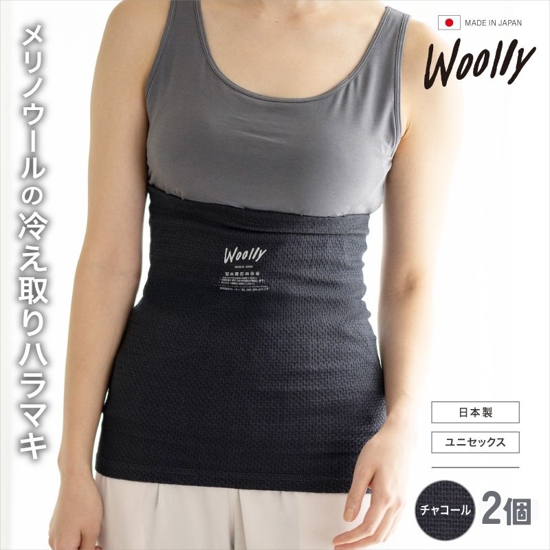 【ふるさと納税】メリノウールの冷えとりハラマキ【チャコール】2個 ／ 腹巻き 温活 ユニセックス レディース 婦人 美肌ケア 美容 冷え 冷え改善 葛城市 ウーリー【wool002】