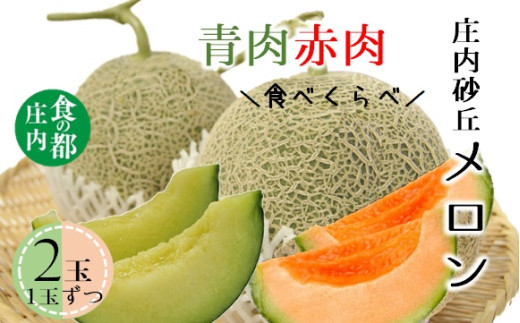 【令和8年産】食の都庄内　庄内の青肉＆赤肉メロン（1玉ずつ）　※令和8年7月上旬～8月上旬頃発送