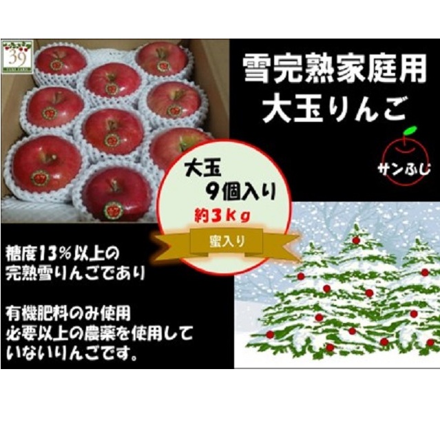りんご 【 数量限定 】12月発送 訳あり 雪完熟 家庭用 蜜入り 糖度13度以上 大玉 サンふじ 約3kg 9個入り【 弘前市産 青森りんご  果物類 林檎 リンゴ  】