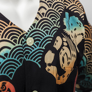 a17-076　夏 涼 祭り 魚がし シャツ S･M･L 黒地×青海波