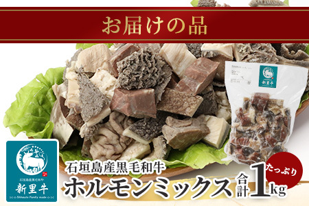 石垣島産 黒毛和牛 新里牛 ホルモンミックス(1kg×1) 【 7種～8種 ミックス 牛肉 肉 ホルモン モツ もつ 煮込み フワ ハツ ミノ センマイ 牛汁 石垣 石垣島 沖縄 】SZ-23