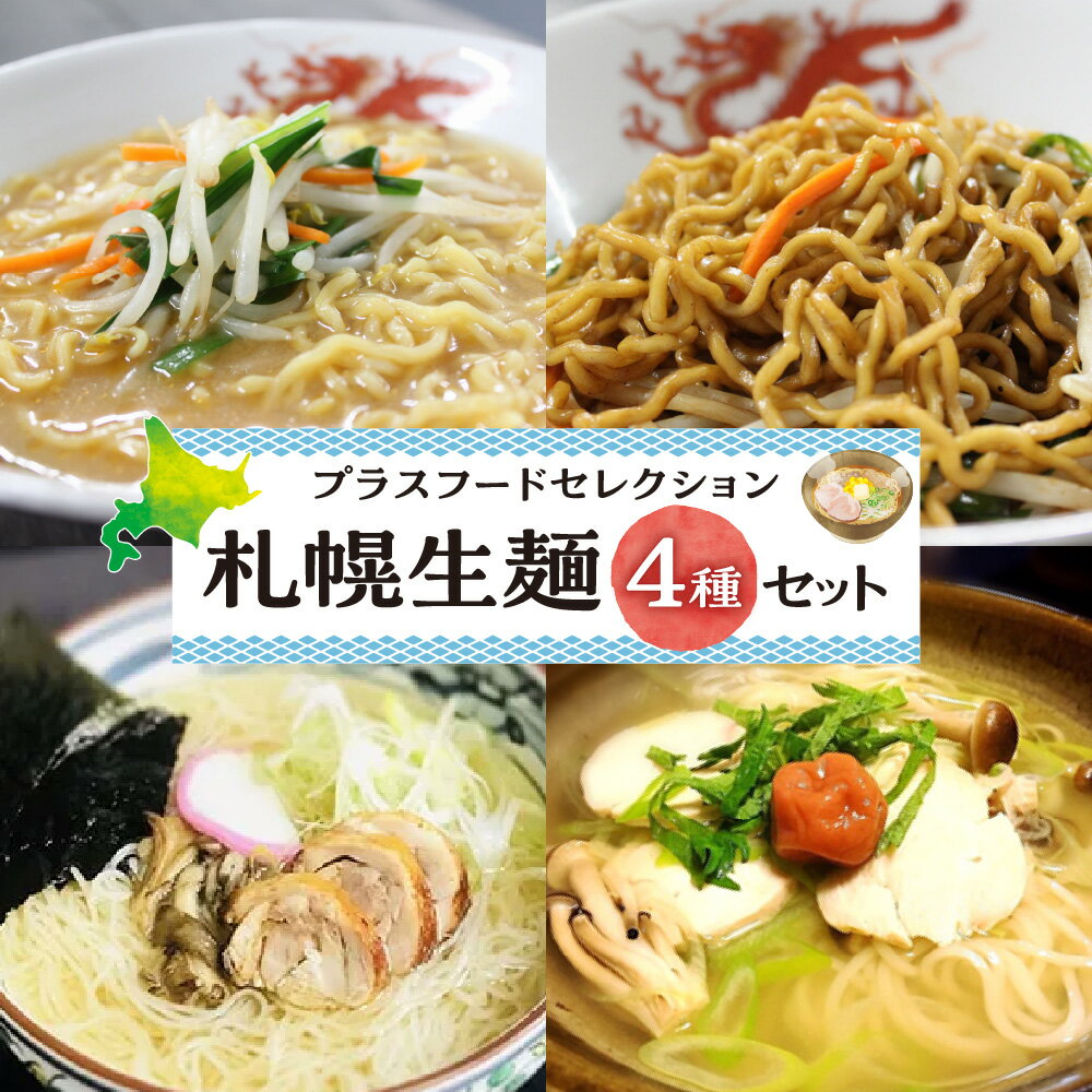 【ふるさと納税】 生麺 4種 セット 生ラーメン みそ スープ付き 生ひやむぎ 生そうめん 焼そば ソース付き プラスフード セレクション 食品ロス削減 老舗 ウエムラ食糧加工 味噌 ラーメン ひやむぎ そうめん お取り寄せ グルメ 北海道 札幌市