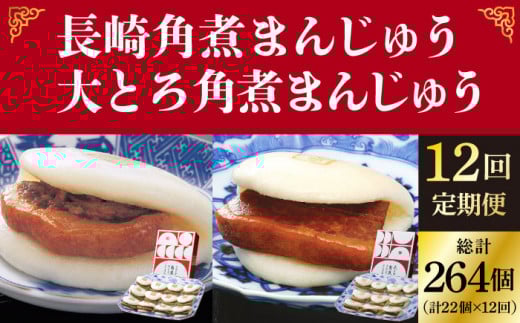 【全12回定期便】長崎 角煮まんじゅう 12個 （箱）・ 大とろ角煮まんじゅう 10個 （箱）＜岩崎本舗＞ [DBG015] 角煮まん 角煮 豚角煮 簡単 惣菜 冷凍 おやつ 中華
