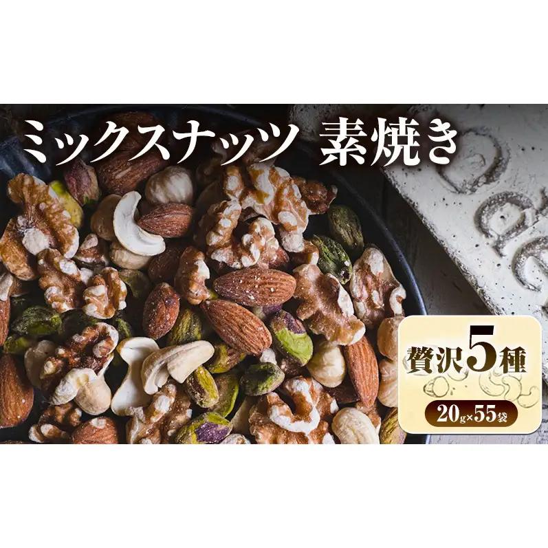 ミックスナッツ 素焼き 贅沢5種20g×55袋 アーモンド カシューナッツ ジャイアントコーン ガルバンソ スナックピー (醤油味の衣の付いた小粒落花生)