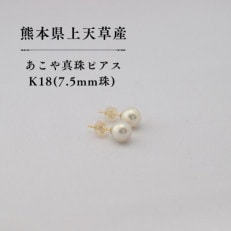 上天草産 あこや真珠ピアス K18(7.5mm珠)