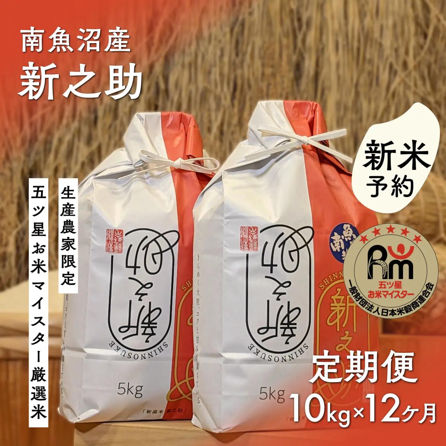 【新米予約】令和８年産「五つ星お米マイスター」の南魚沼産新之助　精米10kg（５kg×２個）×12回（毎月定期便）【定期便 銘柄米 ブランド米 精米 新之助 魚沼産 新潟米 産地直送 お米】【2026年10月下旬から1ヶ月以内に順次発送予定】
