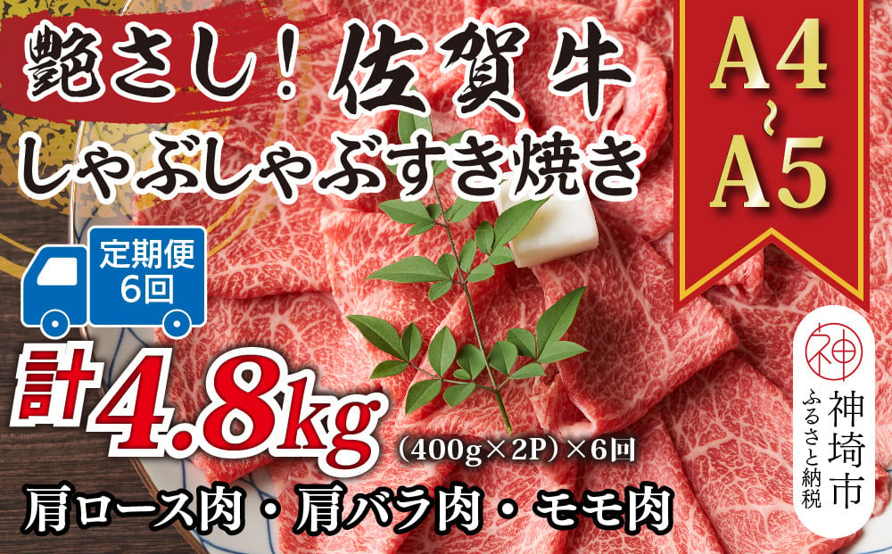 
            【6か月定期便】艶さし！【A4～A5】佐賀牛しゃぶすき焼き用(肩ロース肉・肩バラ・モモ肉) 800g(400g×2P)×6回【肉 牛肉 ブランド牛 黒毛和牛 ふるさと納税】(H112161)
          