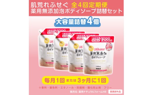 【全4回定期便】肌荒れを防ぐ薬用無添加　泡ボディソープ 詰替セット4個入　＜無添加生活シリーズ＞ ※北海道・沖縄・離島への配送不可