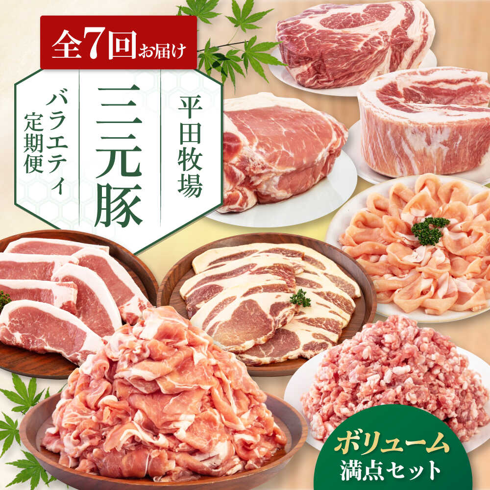 【ふるさと納税】 定期 三元豚 バラエティ定期便 ボリュームセット ▼ 全7回 定期便 《喜茂別町》【平田牧場】 肉 豚肉 ロース バラ肉 ステーキ セット 定期便 北海道 平田牧場 [AJAP128]