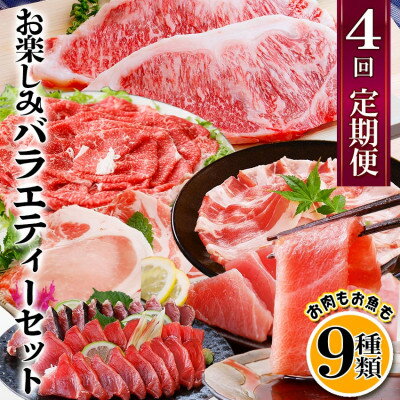 【ふるさと納税】【レビューキャンペーン】_定期便4回配送　お肉とお魚のよくばり定期便　EE0-0001_ 定期便 牛肉 肉 お肉 サーロイン ステーキ ロース バラ 黒豚 鮪 中トロ 鰹 かつおのたたき 刺身 焼肉 しゃぶしゃぶ すき焼き ミンチ 【配送不可地域：離島】【1538802】