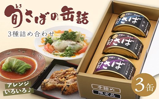 旬（とき）さばの缶詰　3種詰め合わせ【B1-117】 まさば 丁寧 贈答 健康 缶詰 旬 おつまみ アレンジ