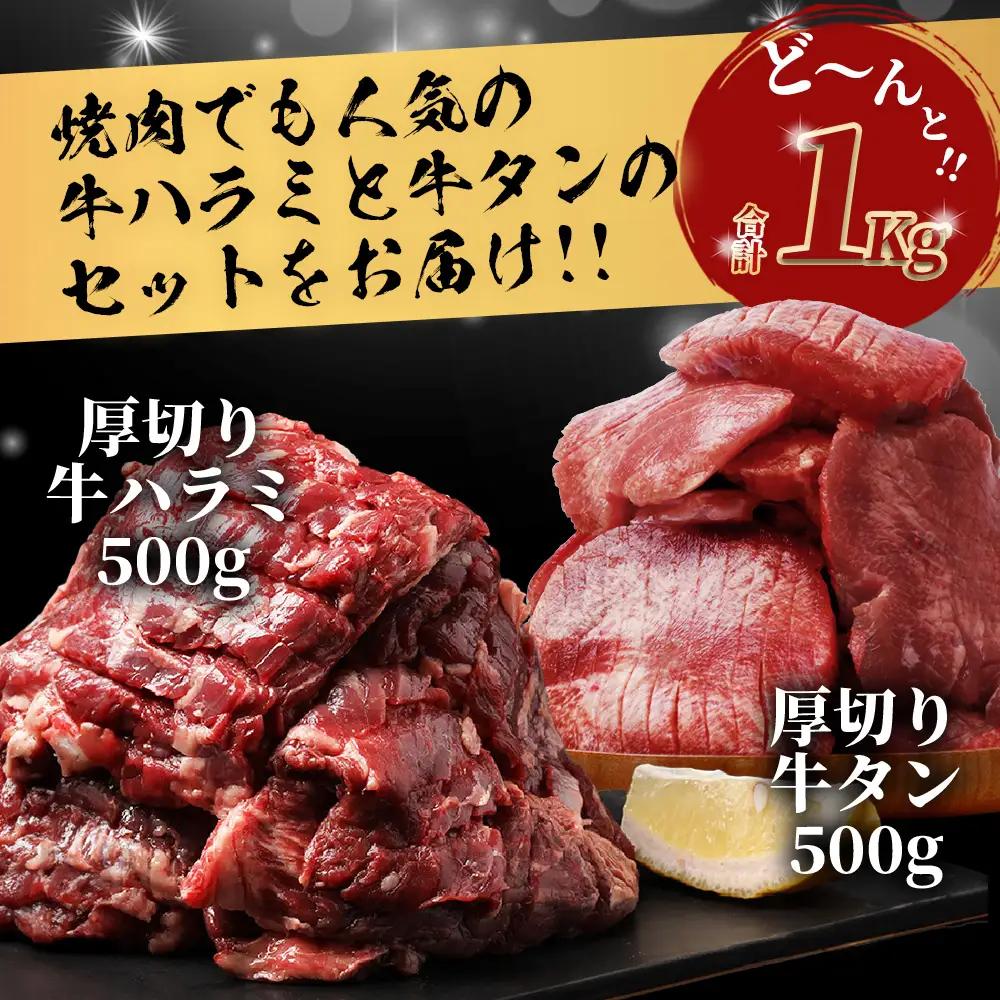 厚切り 牛 ハラミ ステーキ＆ 厚切り 牛タン 【合計 1㎏ 】067-0672