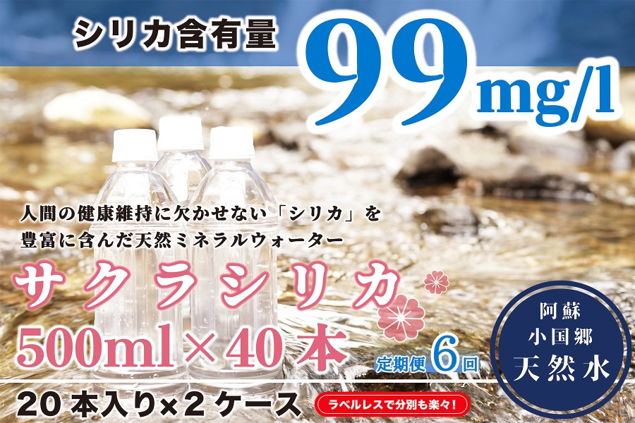 
【定期便6ヶ月】阿蘇小国郷の天然水「サクラシリカ」500ml×40本
