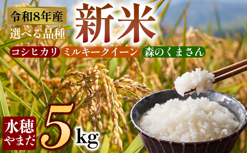 
                  【選べる品種】【令和8年産】水穂やまだ コシヒカリ ミルキークイーン  森のくまさん 各5kg  米 こめ コメ お米 おこめ 白米 ブランド米 銘柄米 熊本県産 熊本産 熊本県 阿蘇市 水穂やまだ
                