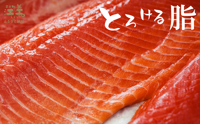 北海道産 サーモンのルイベ〈冷凍刺身〉お刺身用ブロック 3個　日本海 かもめ島海面養殖　純国産 ブランドサーモン『江さしっ子 繁虎』　とろける脂　活締め　浜のかあさん手作り　生食可　冷凍　小分け　個包