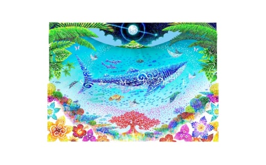 ［琉球イラストレーション］ 与儀勝之 『海の星 〜満月の夜〜 / Star of the Sea - Night of Full Moon -』 額装Mサイズ インテリア 雑貨 アート おしゃれ おすすめ 沖縄市 / yogima office [BCAI008]