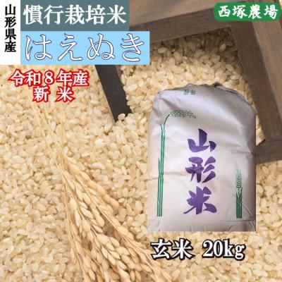 ふるさと納税 最上町 新米　令和8年産 慣行栽培米 はえぬき　玄米 20kg　山形県産　西塚農場