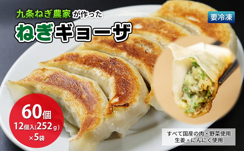 九条ねぎ農家が作ったねぎギョウザ（12個入×5袋） 〈 ぎょうざ 餃子 ギョーザ 九条ねぎ 京野菜 冷凍 冷凍餃子 惣菜 国産豚肉  おかず つまみ 夕飯 晩御飯 手軽 便利 〉 