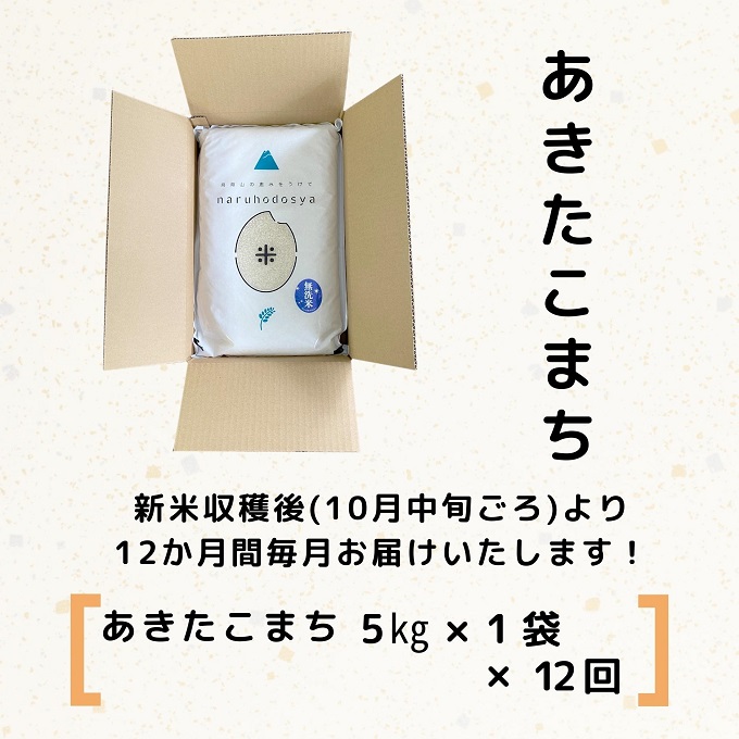 【令和5年産新米予約】【無洗米】<12ヵ月定期便>特別栽培米あきたこまち5kg×12回 計60kg