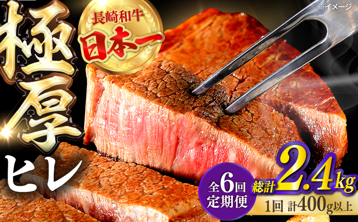 
            【全6回定期便】【極厚】厚切りヒレステーキ 長崎和牛 計400g以上（約200g×2枚）【肉のマルシン】 ヒレ ヒレステーキ フィレ ステーキ [FG50]
          