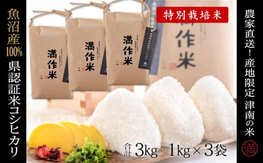 
            【2025年産新米】県認証米魚沼産コシヒカリ 3kg(1kg×3袋) 産地限定！農家直送
          