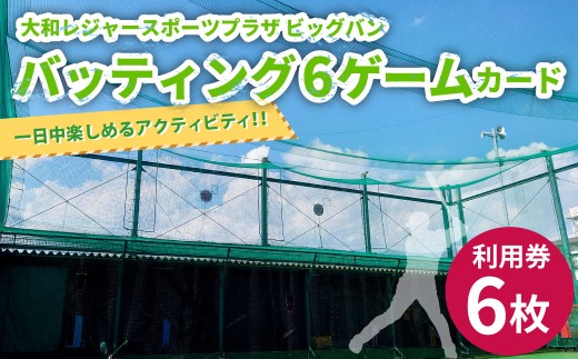 バッティング 6ゲームカード×6枚 大和レジャー スポーツプラザ ビッグバン 野球 打撃練習 チケット 利用券 室内 スポーツ アミューズメント 神奈川県 大和市 送料無料