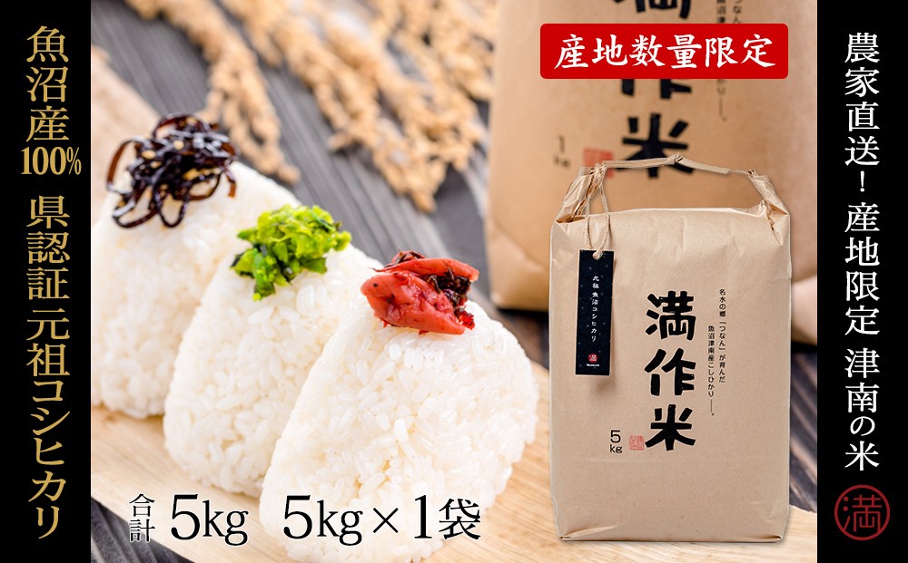 
                  米 5kg 令和7年産 魚沼産 コシヒカリ 県認証米 満作米 | ブランド米 こしひかり お米 おこめ こめ コメ 白米 精米 小分け おすすめ 人気 ギフト プレゼント 新潟県 津南町
                