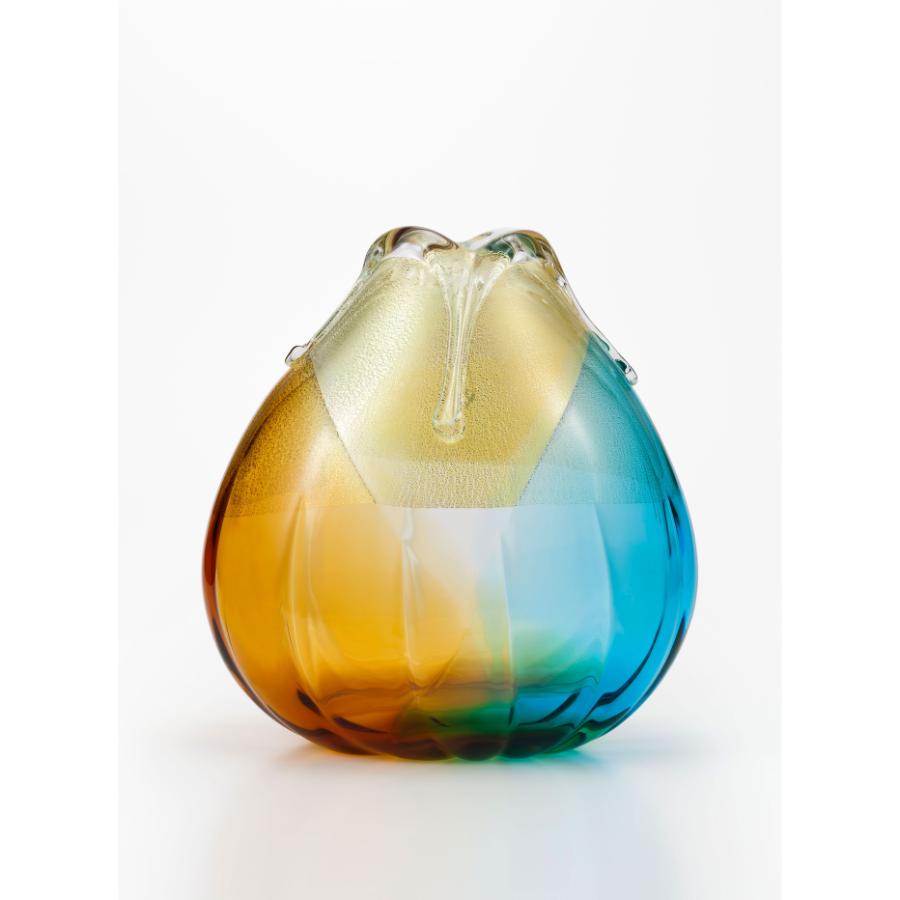 ＜津軽びいどろ＞金彩秋風 花器 大