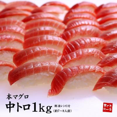ふるさと納税 いわき市 【毎月定期便】本マグロ中トロ 真空包装 [約1kg(4〜8サク)]全3回