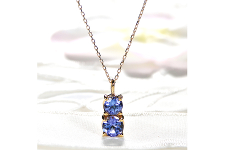 ネックレス K18YG イエローゴールド 大粒 タンザナイト 1.5ct ラウンド ダブルサークル ペンダント【f206-k18yg】