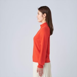 日本製 カシミヤ100% レディース ハイネックセーター オレンジ Sサイズ [1737]