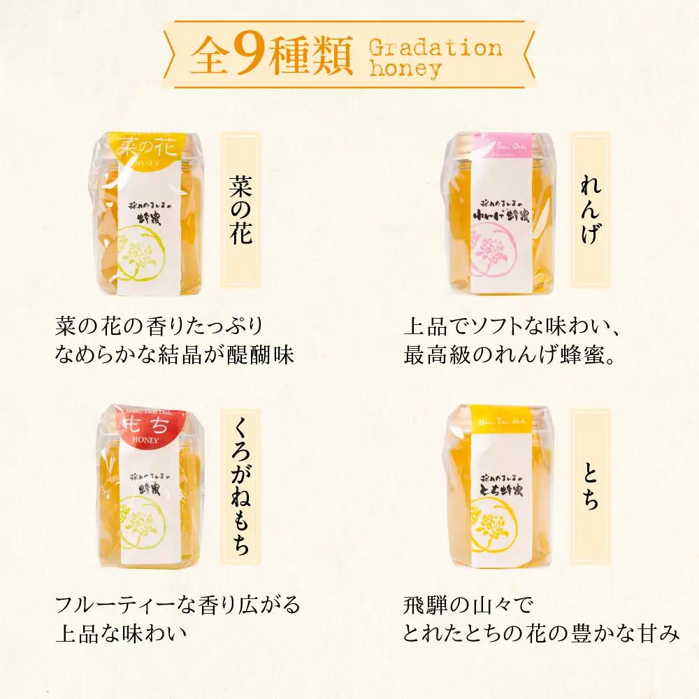 【国産蜂蜜】グラデーションhoney（9種類 各1本）｜蜂蜜