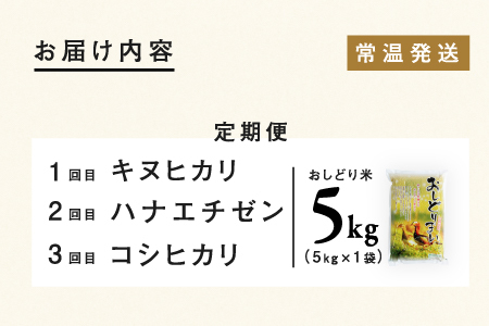【3ヶ月連続お届け】新米！2024年10月中旬以降順次発送！令和6年産 おしどり米 3種類食べ比べ定期便 5kg × 3回 計15kg