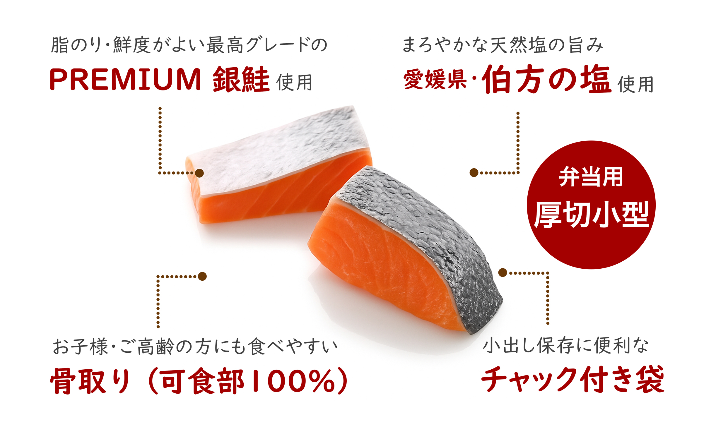 【訳あり】 骨取り 銀鮭 切り身 (厚切り小型・約30切(1kg)) 伯方の塩・甘口｜可食部100% チャック袋入 弁当用サイズ 多用途 不揃い 小分け 塩鮭 冷凍〈愛媛県産伯方の塩使用〉