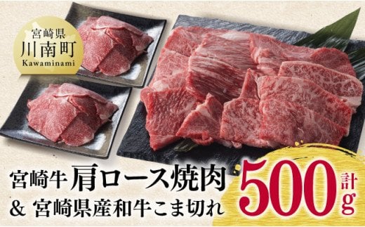 宮崎牛肩ロース焼肉用と宮崎県産和牛こま切れのセット 計500g [E0629]